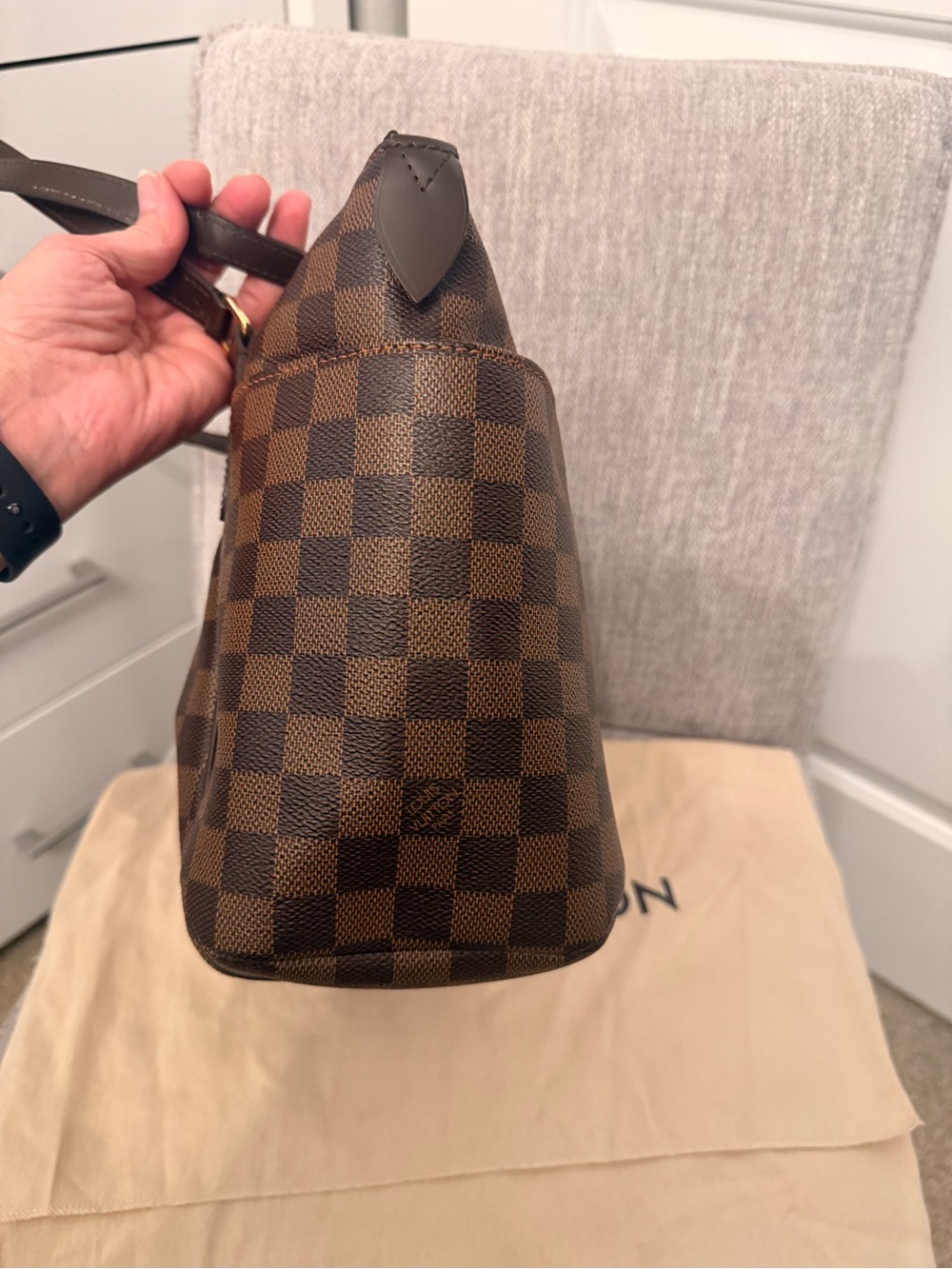 Louis Vuitton Damier Ebene Canvas Shopper Tote with Red Interior Accents - Picture 8 of 14